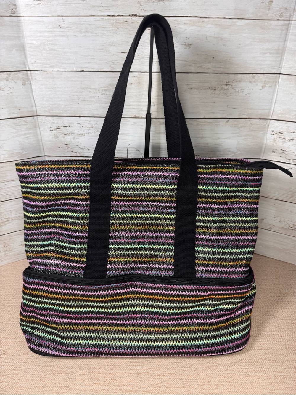 No Boundaries | Beach Tote Bag | Zip Bottom Cooler | Multicolor Woven Straw